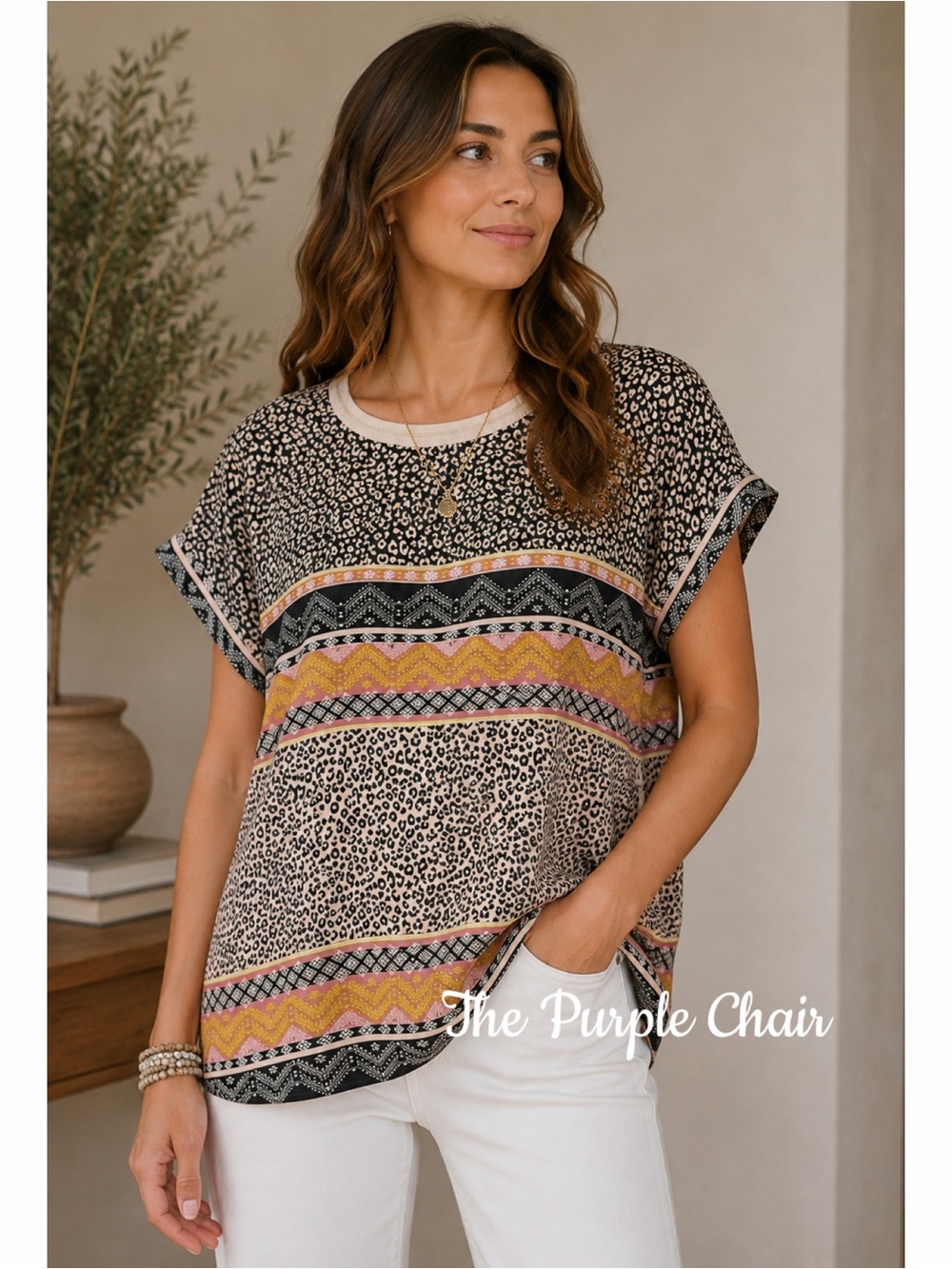 DEMOCRACY NWT Short Sleeve Mixed Prints Blouse XL